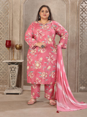 Rajwada Light Pink Viscose Printed Kurta Set For Women