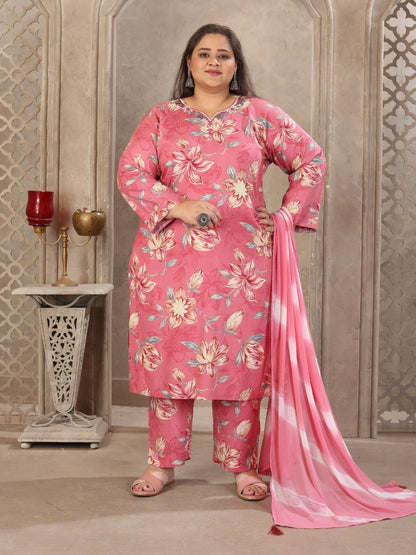 Rajwada Light Pink Viscose Printed Kurta Set For Women