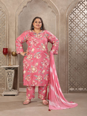 Rajwada Light Pink Viscose Printed Kurta Set For Women
