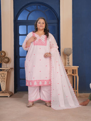 Rajwada Light Pink Cotton Blend Embroidered Kurta Set For Women