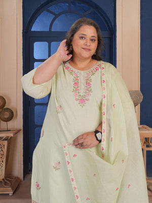Rajwada Light Green Cotton Blend Embroidered Kurta Set For Women