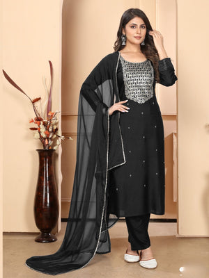Rajwada Black Silk Blend Embellished Kurta Set For Women