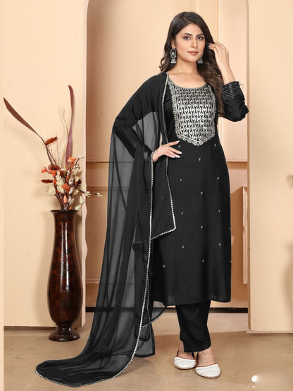 Rajwada Black Silk Blend Embellished Kurta Set For Women