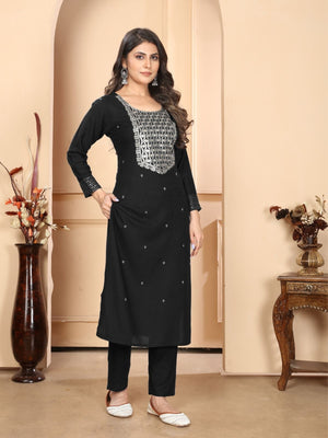 Rajwada Black Silk Blend Embellished Kurta Set For Women