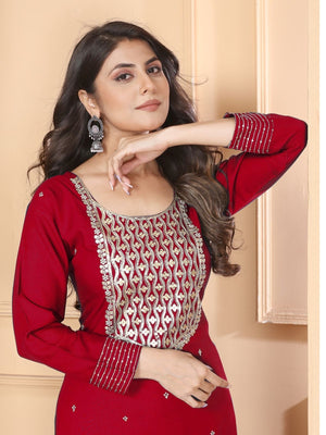 Rajwada Dark Pink Silk Blend Embellished Kurta Set For Women