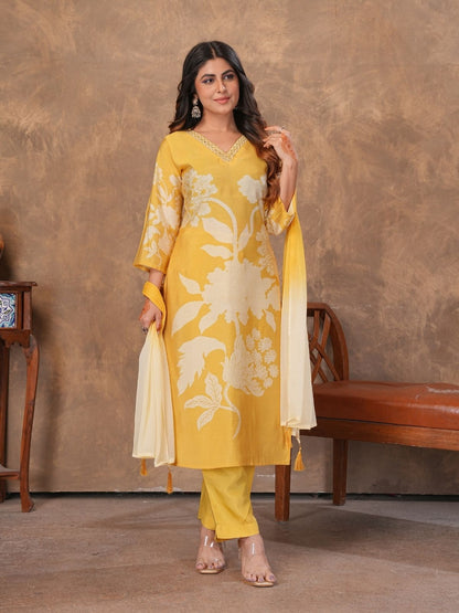 Rajwada Yellow Viscose Solid Kurta Set For Women