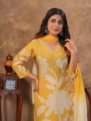 Rajwada Yellow Viscose Solid Kurta Set For Women