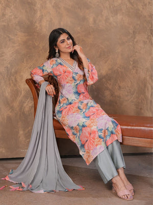 Rajwada Multicolor Viscose Solid Kurta Set For Women