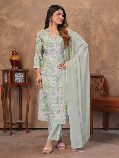 Rajwada Light Green Viscose Solid Kurta Set For Women