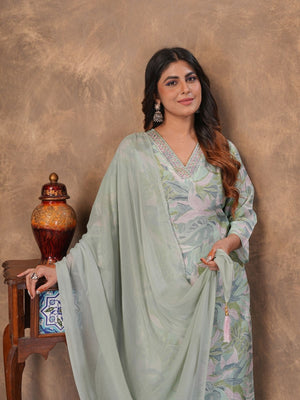 Rajwada Light Green Viscose Solid Kurta Set For Women
