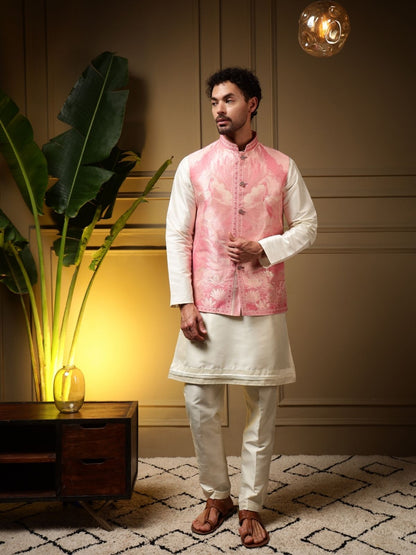 Rajwada White Silk Blend Solid Kurta Set For Men