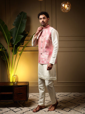 Rajwada White Silk Blend Solid Kurta Set For Men