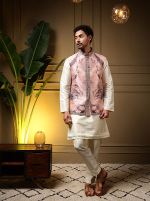 Rajwada White Silk Blend Solid Kurta Set For Men