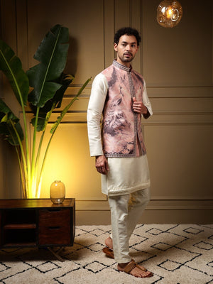Rajwada White Silk Blend Solid Kurta Set For Men