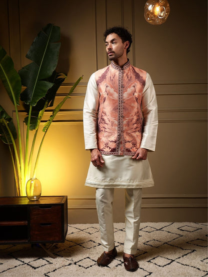 Rajwada White Silk Blend Solid Kurta Set For Men