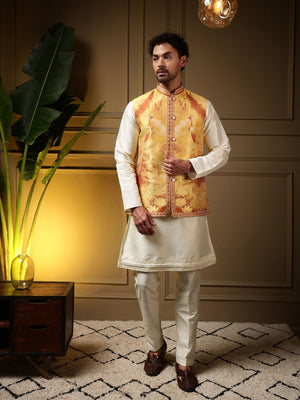 Rajwada White Silk Blend Solid Kurta Set For Men