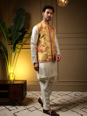 Rajwada White Silk Blend Solid Kurta Set For Men