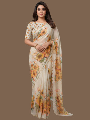 Rajwada White Organza Embroidered Saree For Women