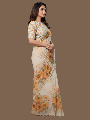 Rajwada White Organza Embroidered Saree For Women