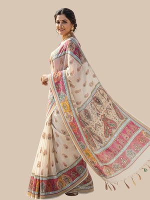 Rajwada Off White Silk Printed Saree For Women