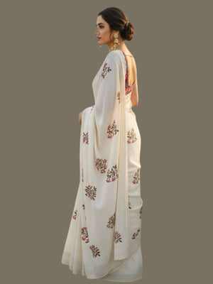 Rajwada White Silk Embroidered Saree For Women