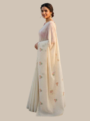 Rajwada White Silk Embroidered Saree For Women