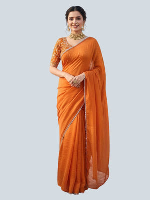 Rajwada Orange Satin Embroidered Saree For Women