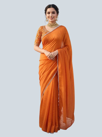 Rajwada Orange Satin Embroidered Saree For Women
