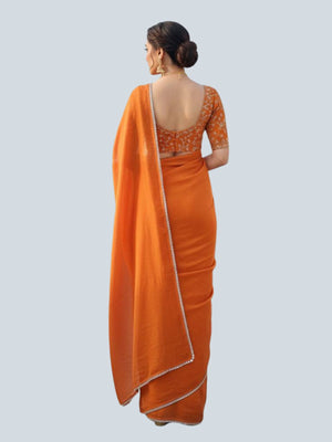Rajwada Orange Satin Embroidered Saree For Women