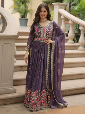 Rajwada Light Purple Georgette Embroidered Kurta Set For Women