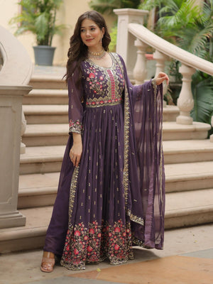 Rajwada Light Purple Georgette Embroidered Kurta Set For Women