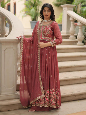 Rajwada Rust Georgette Embroidered Kurta Set For Women