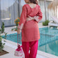 Rajwada Rust Red Viscose Embroidered Kurta Set For Women