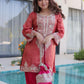 Rajwada Rust Red Viscose Embroidered Kurta Set For Women