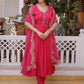 Rajwada Magenta Cotton Silk Embroidered Kurta Set For Women
