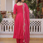 Rajwada Magenta Cotton Silk Embroidered Kurta Set For Women