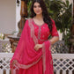Rajwada Magenta Cotton Silk Embroidered Kurta Set For Women