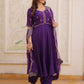 Rajwada Violet Cotton Silk Embroidered Kurta Set For Women
