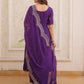 Rajwada Violet Cotton Silk Embroidered Kurta Set For Women