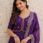 Rajwada Violet Cotton Silk Embroidered Kurta Set For Women