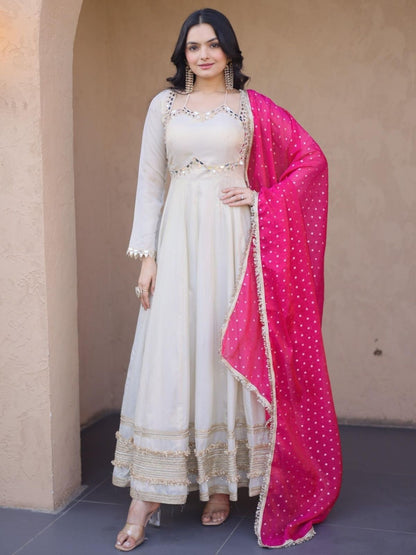 Rajwada White Georgette Embellished Kurta Set For Women