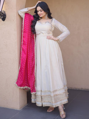Rajwada White Georgette Embellished Kurta Set For Women
