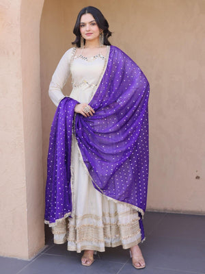 Rajwada White Georgette Embellished Kurta Set For Women
