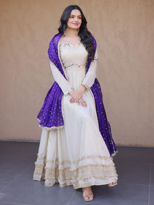 Rajwada White Georgette Embellished Kurta Set For Women