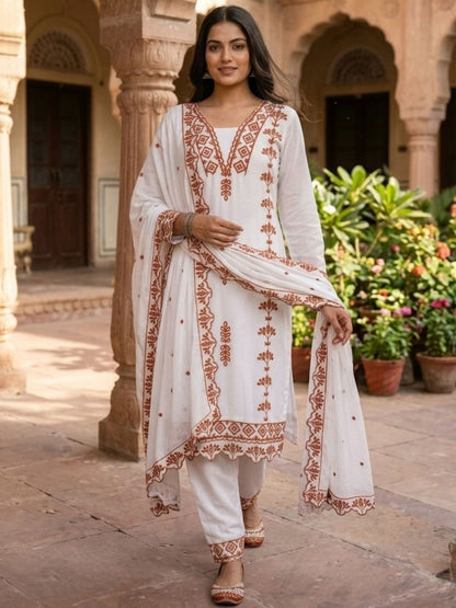 Rajwada White And Brown Georgette Embroidered Kurta Set For Women