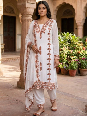 Rajwada White And Brown Georgette Embroidered Kurta Set For Women