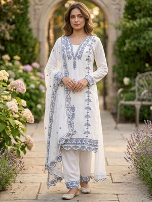Rajwada White And Sky Blue Georgette Embroidered Kurta Set For Women