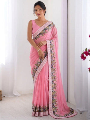 Rajwada Pink Georgette Embroidered Saree For Women