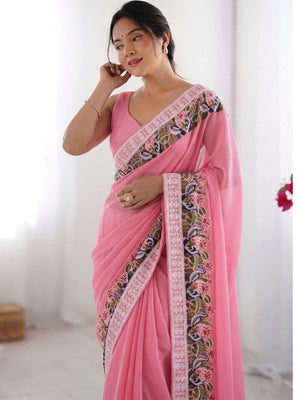 Rajwada Pink Georgette Embroidered Saree For Women