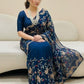 Rajwada Navy Blue Silk Embroidered Saree For Women